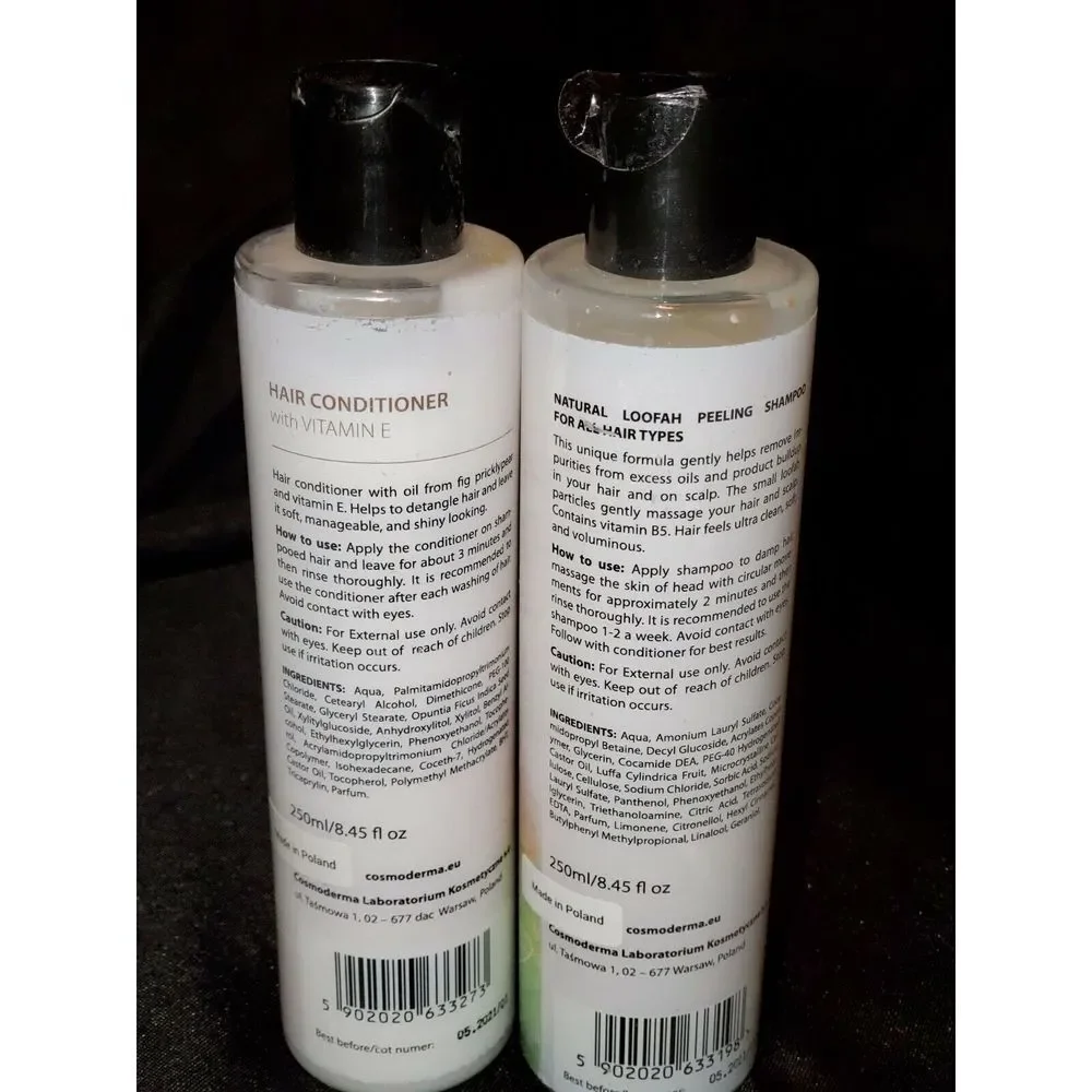 Cosmoderma Naturals Peeling Shampoo Natural Loofah & Hair Conditioner‎ Set Vit E